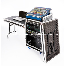 16u Workstation Flight Case Rack with Side Tables and 10u Mixer Slant